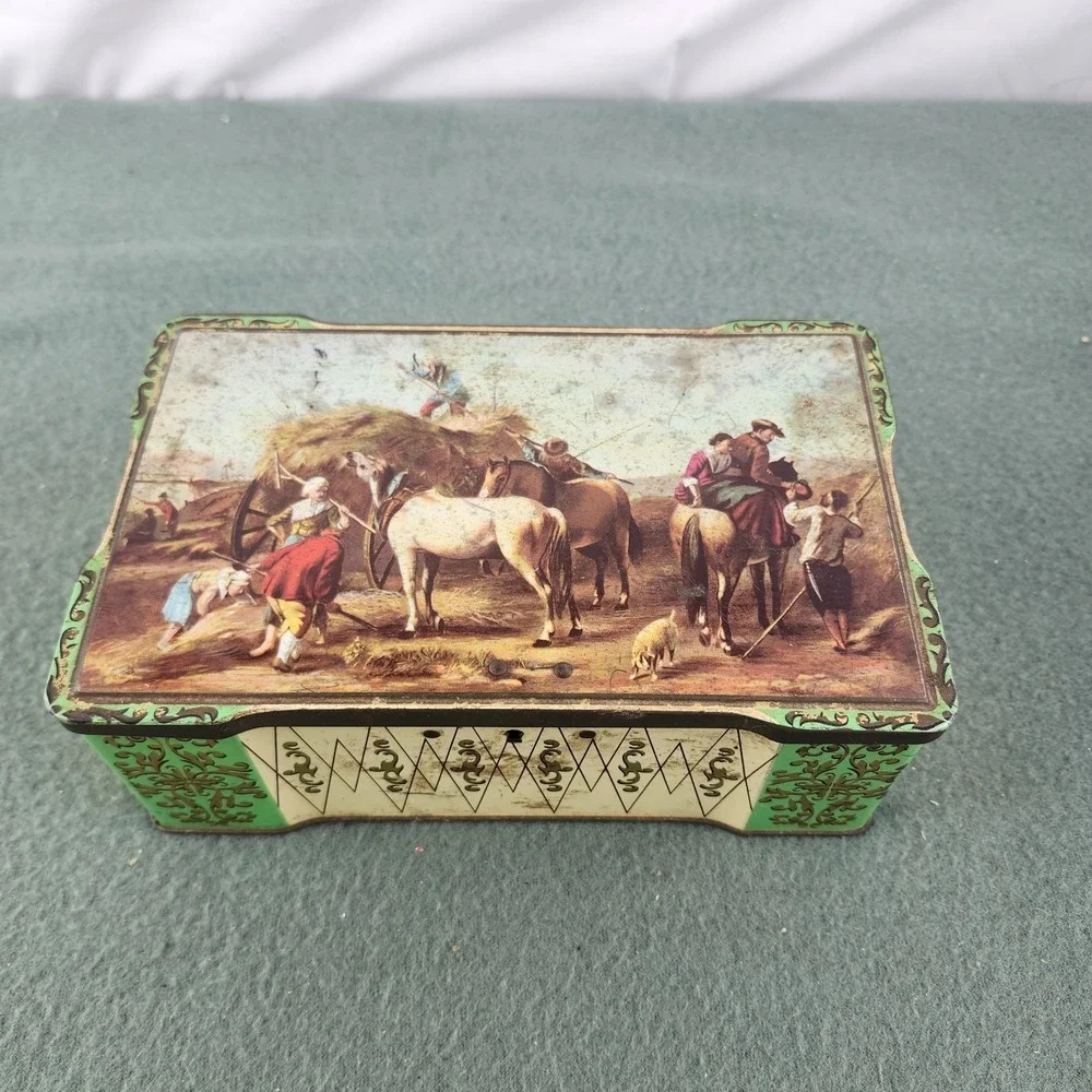 Vintage Biscuit Tin with Farming Scene Marked Great Britain‎ Biscuit Tin Rare